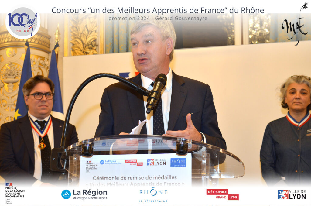 En présence de Madame la préfète Auvergne Rhône-Alpes et Rhône Fabienne BUCCIO, le Président du département du Rhône Christophe GIRAUDEAU, le président des MOF d'Auvergne Rhône-Alpes Frédéric Gaudette, le président des MOF du Rhône Nicolas Salagnac et Chantal Haller vice présidente des MOF du Rhône