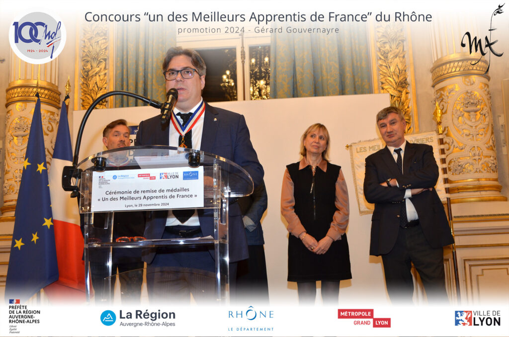 En présence de Madame la préfète Auvergne Rhône-Alpes et Rhône Fabienne BUCCIO, le Président du département du Rhône Christophe GIRAUDEAU, le président des MOF d'Auvergne Rhône-Alpes Frédéric Gaudette, le président des MOF du Rhône Nicolas Salagnac et Chantal Haller vice présidente des MOF du Rhône